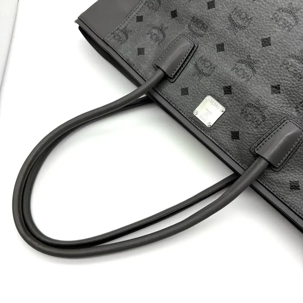 MCM Monogram Visetos Top Zip Shopper Tote Grey - Picture 3 of 16